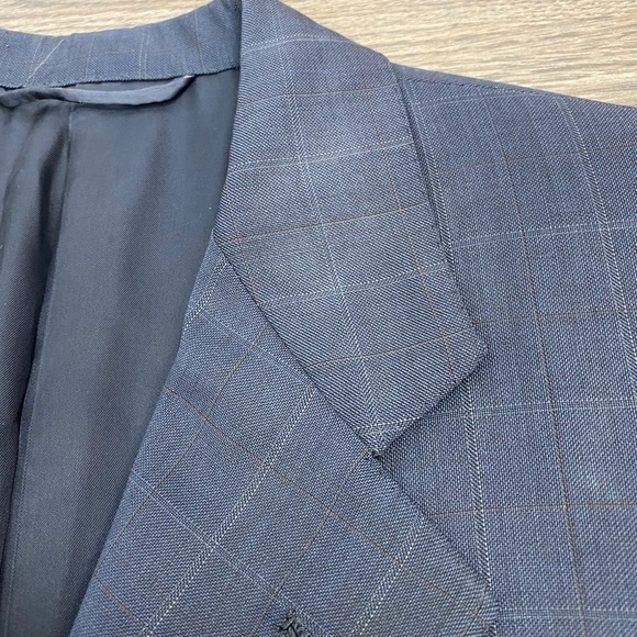 Hickey Freeman Navy Windowpane Plaid Blazer 36R - Picture 3 of 7